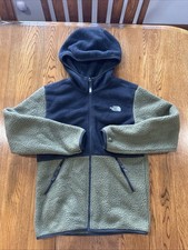 Boys L 14/16 The North Face Glacier, Hooded Fleece Jacket Bark Taupe Green