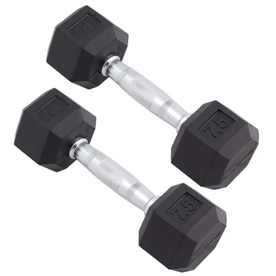 #ad Body Sport Rubber Encased Hex Dumbbell Weight 7.5 lb. Pair Chrome $37.79
