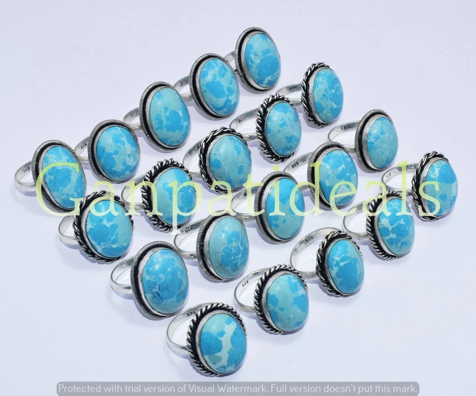 Bulk Lot Larimar Gemstone Wholesale Fashion Ring For Gift 925 Silver Plated - Image 2 of 4