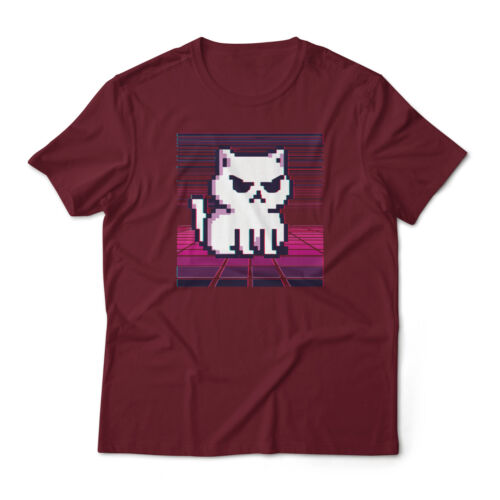 Vaporwave Pixelated Cute Cat Unisex Graphic T-Shirt, Men Women - Picture 4 of 12
