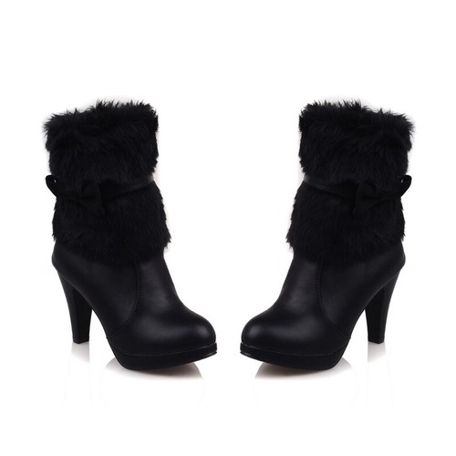 Women High Heel Faux Fur Booties Platform Round Toe Dress Party Ankle Boots 34-4 - Foto 9 di 15