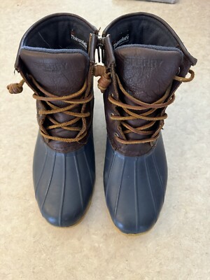 Sperry Saltwater Womens Size Brown Blue Waterproof Rubber Duck Boots  STS97481