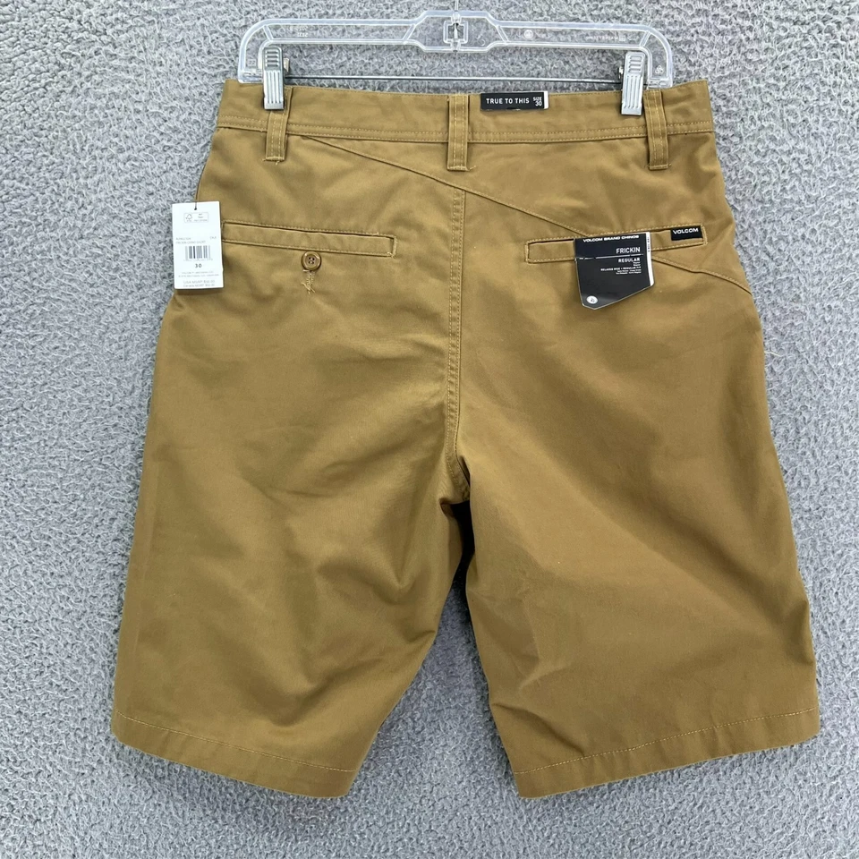VOLCOM Frickin Chino Shorts Men 30 (31x10.5 Actual) Regular Tan Flat Front Skate - Image 2 of 4