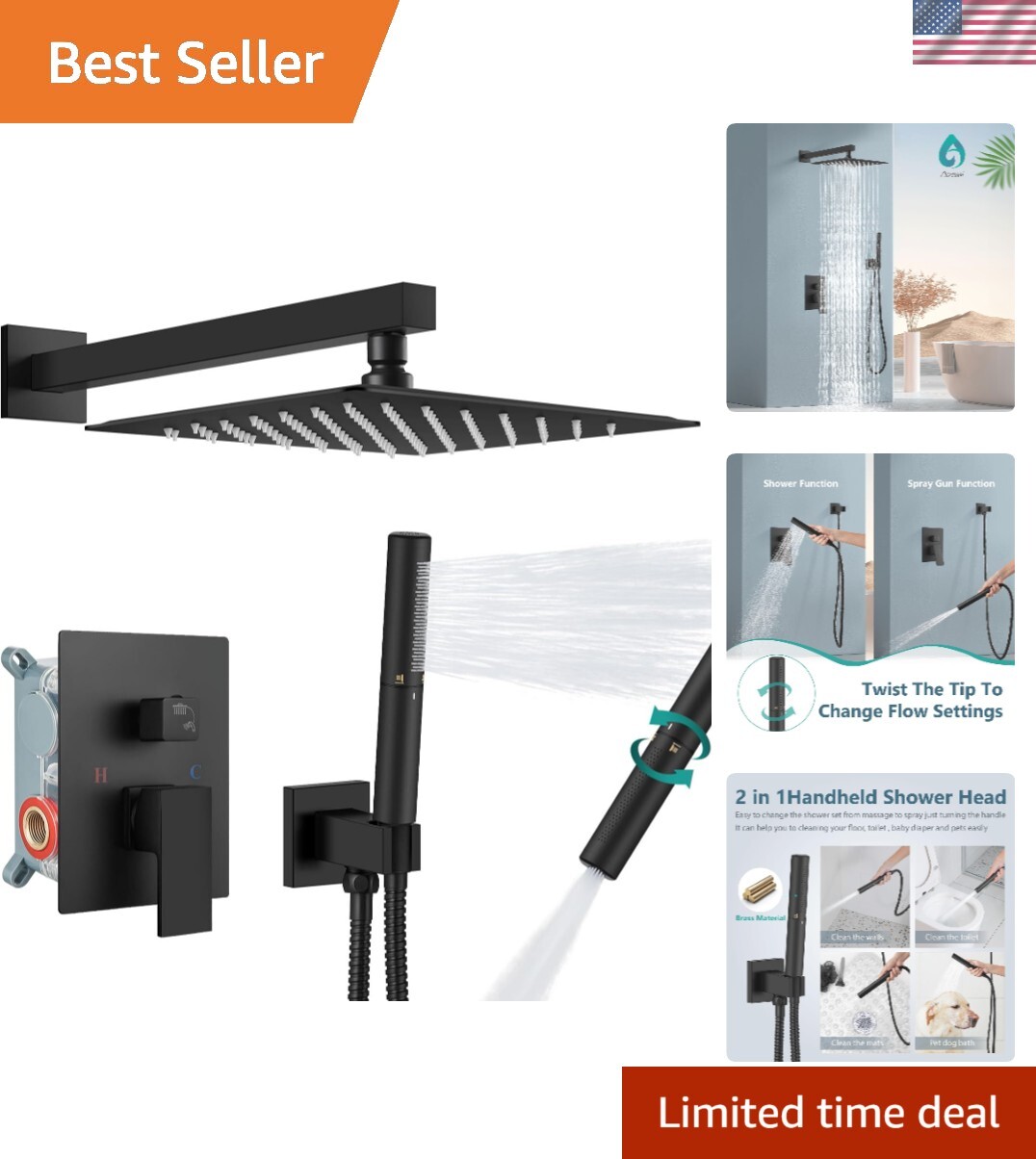 Shower System with Rainfall Shower Head and Handheld Wall Mount,High Pressure...