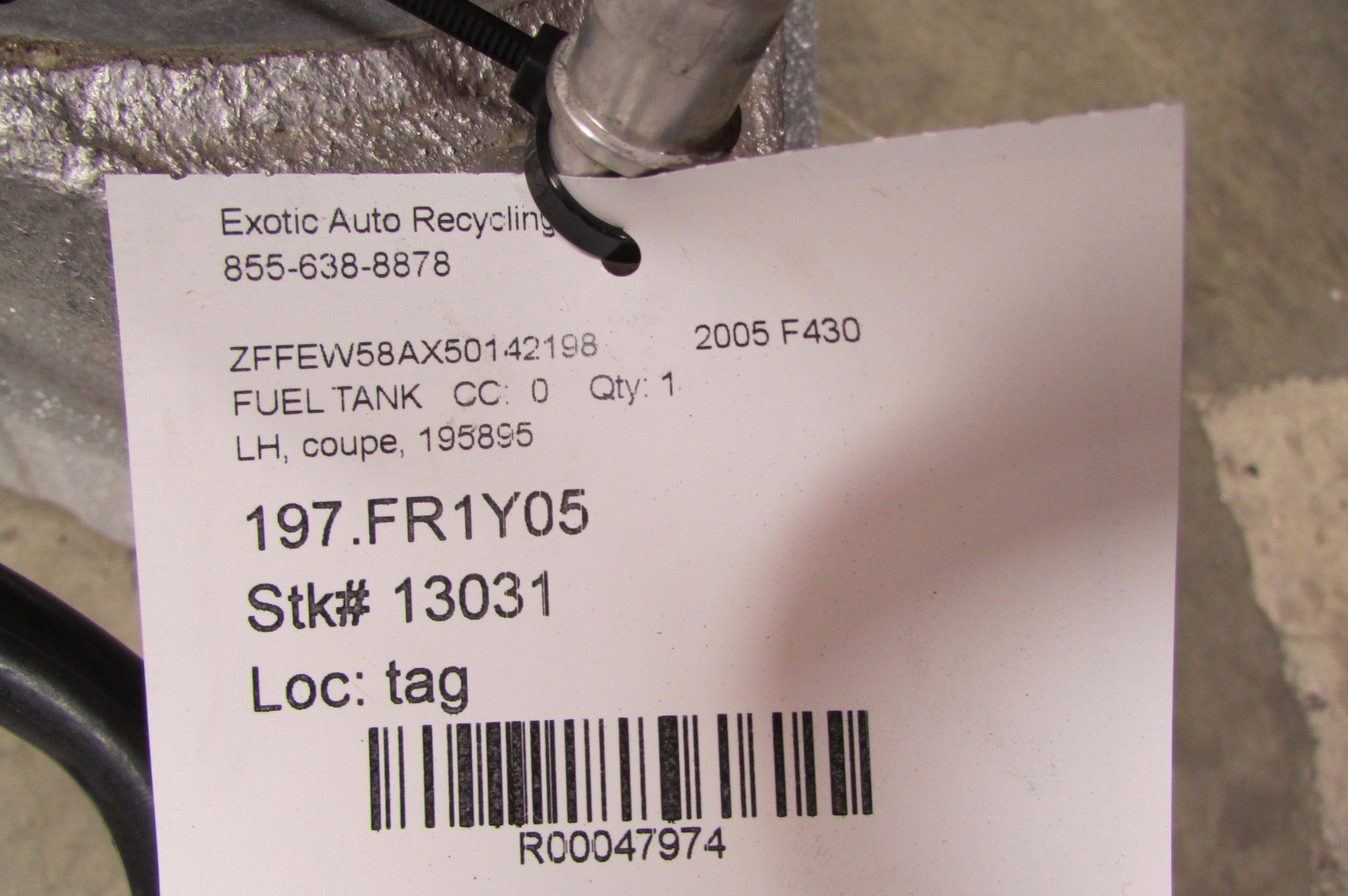 Ferrari F430 Coupe, LH, Left Fuel Tank, Used P/N 195895