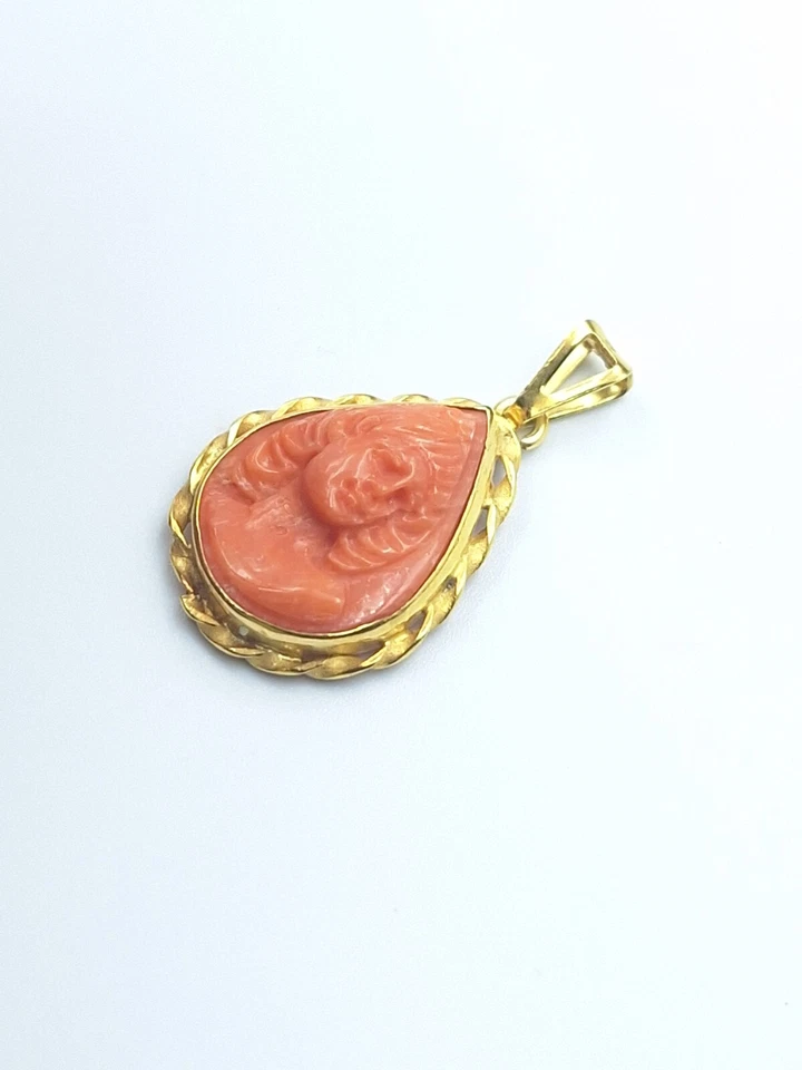 ciondolo Cameo vero corallo Antico Di Sardegna Naturale e Argento 925  Pendente  - Immagine 4 di 4