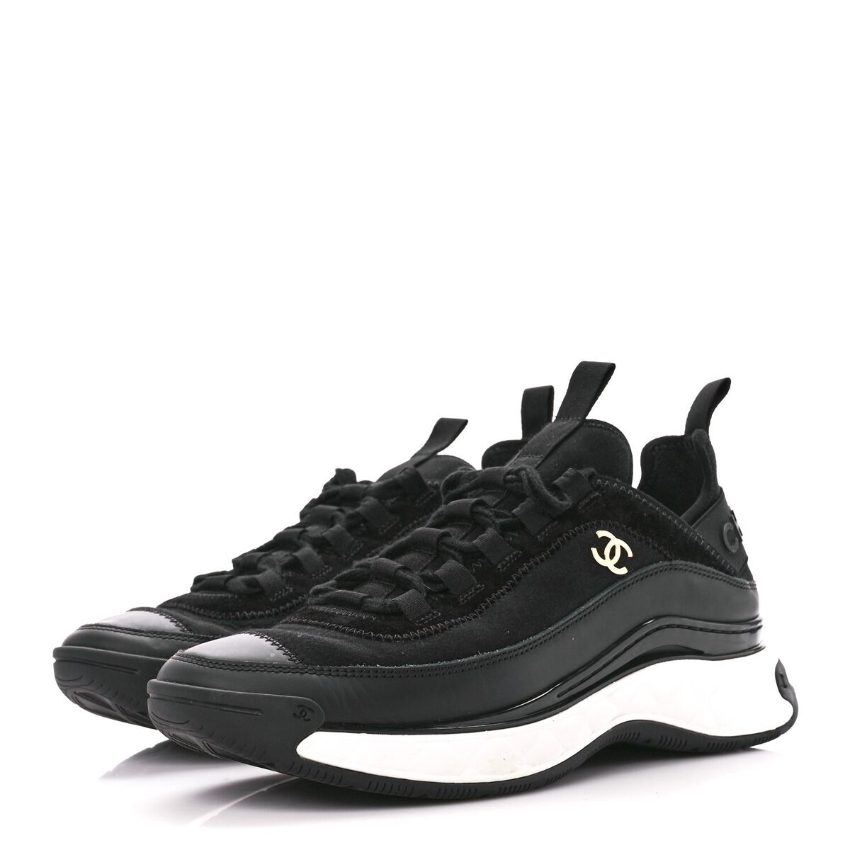 CHANEL Womens Black Velvet Calfskin & Mixed Fibers Sneaker CHANEL Womens Black Velvet Calfskin & Mixed Fibers Sneaker