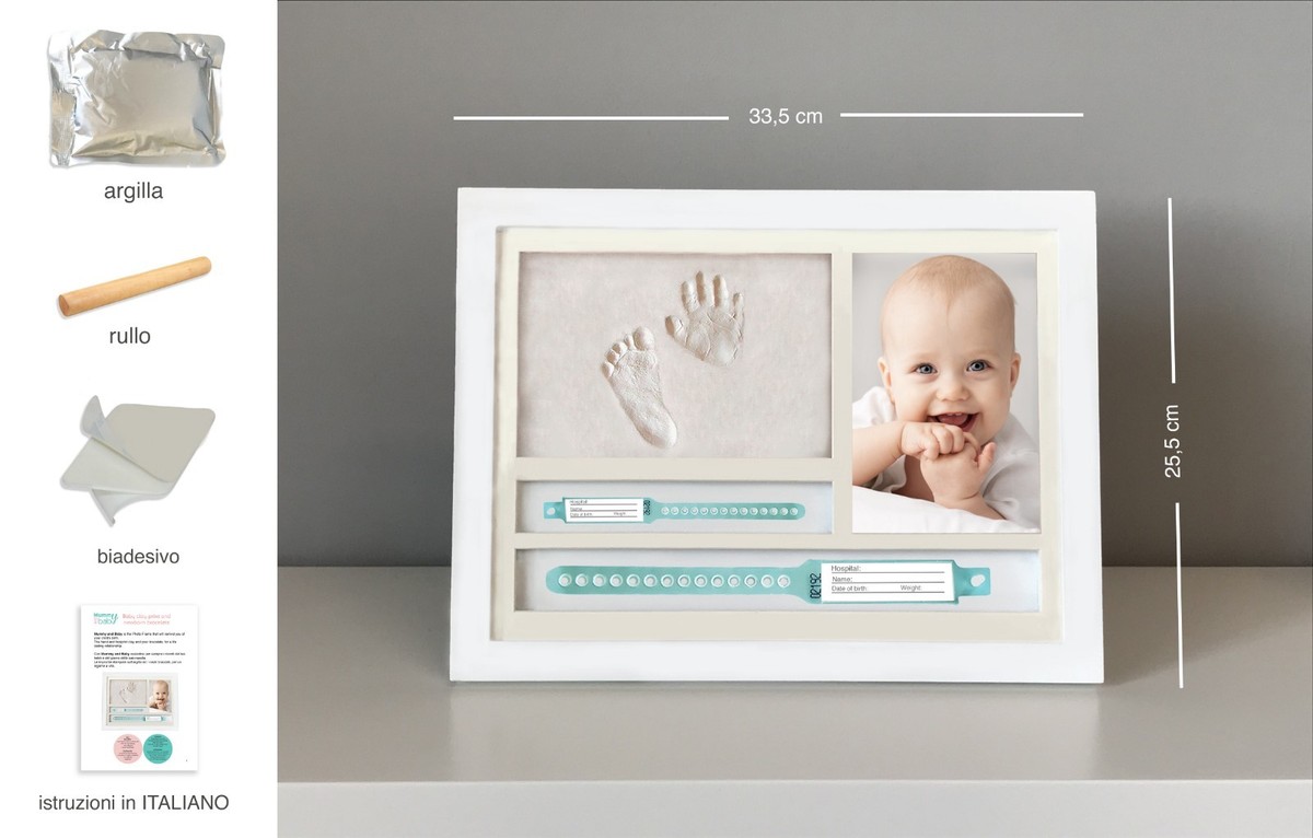 Kit Impronte Mani E Piedi Neonato - Cornice Con Passpartout E Pasta Sicura, Regalo Baby Shower - Foto 3