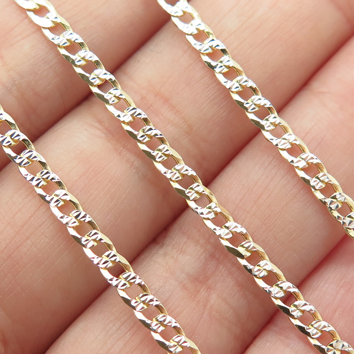 LUX 925 Sterling Silver 2-Tone Italy Diamond-Cut Curb Chain