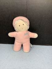 VGUC-9 Eden Pink Sleeping Doll Eyes Plush Terry Embroidered Baby Lovey Bonnet