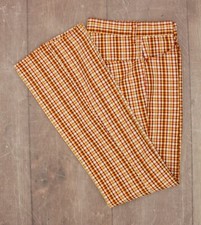 Men's VTG 1960s Orange  Red Plaid Boot Cut Pants Sz 28x32.5 60s Flared Trousers