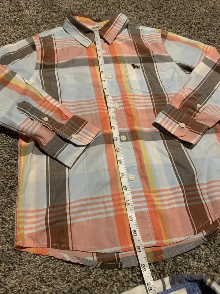 Lot Of 4 Dress Shirts Boys Medium Long Sleeve Flannel All White Checkered Blue - Image 2 of 4