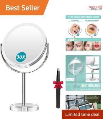Durable Round Vanity Mirror with 1X/30X Magnification - Ideal for Dressing Table