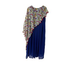 Kurta Dress Maxi Layered Blue Red Floral Tassel Womens Bohemian Boho Size Small