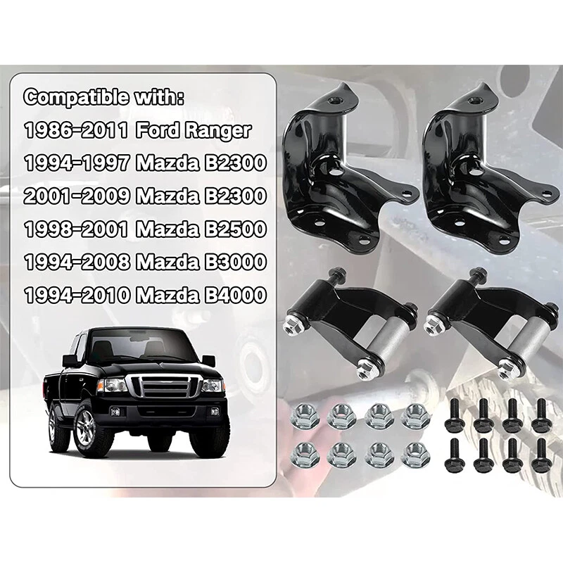 Kit de 2 piezas de soporte y grillete de suspensión trasero con resorte de hoja trasero para Ford Ranger Mazda Foto 3 de 4