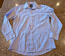 Stafford Travel Performance Dress Shirt 15 1/2 by 34-35 Blue Red Plaid check