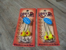 2 Packs Lost Loot Round Ball Jig Heads & Hooks 3/8 Oz With Keepers Chartreuse