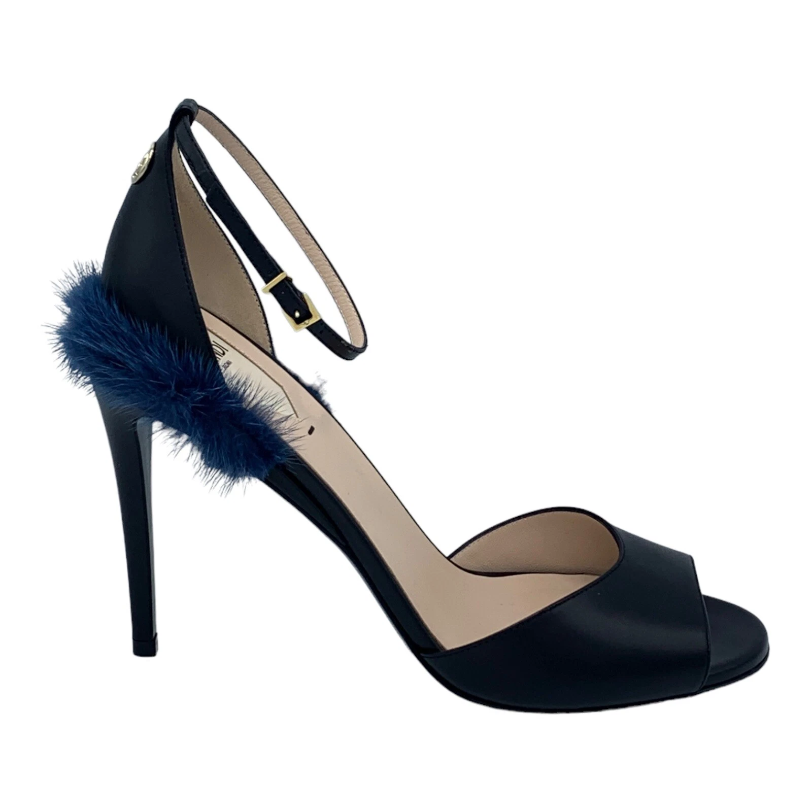 FENDI SCARPE DONNA TACCO DECOLTE PELLE PELLICCIA VISONE IN NERO STILE RN 14679 Taglia EU40