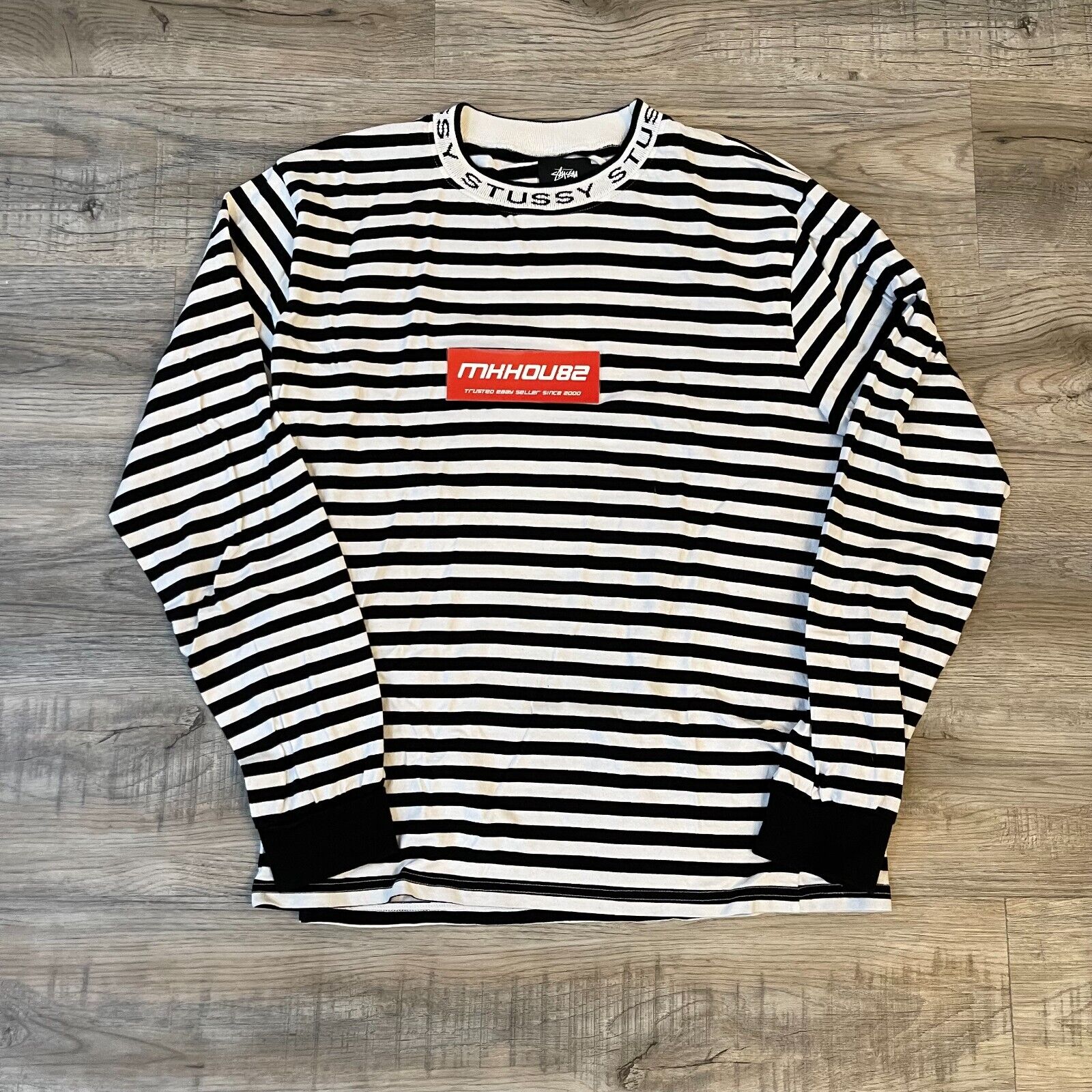 Vintage Stussy Striped L/S Tee T-Shirt Black White 2018 Size L Also Fits M