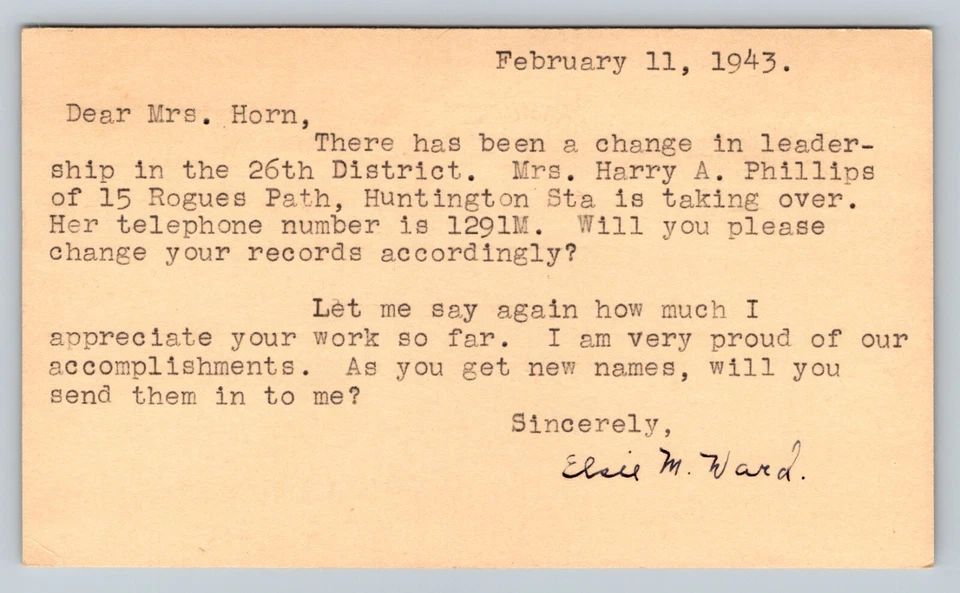 c1914 UX27 Postal Card Jefferson 1c HUNTINGTON STATION NY 'Change In Leadership' - Image 3 of 3