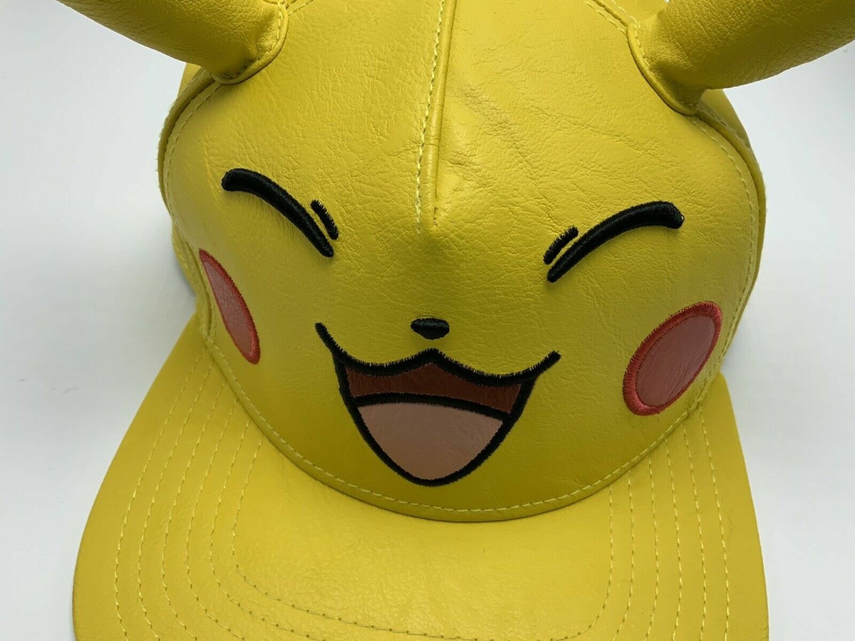Pokemon Pikachu Face 3D Ears Leather Yellow Adjustable Snapback
