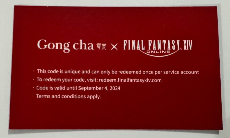 FF14 FFXIV x Gong Cha Porxie King Mount Code! Exclusive Limited Anime