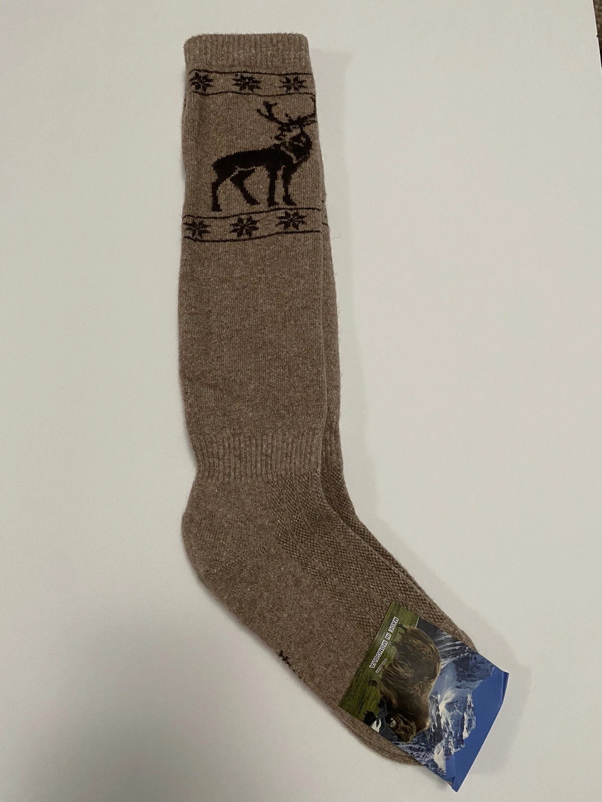 Yak Wool Blend Knee High Socks Thermal Taupe Brown M 38-40 Mongolia