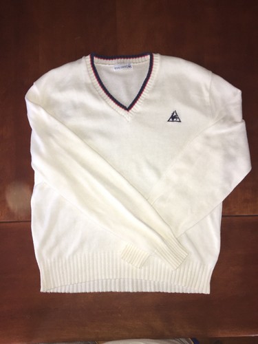vintage red white blue le coq sportif cable knit tennis sweater