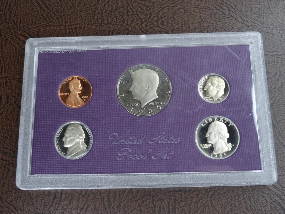 Juego de 5 monedas de prueba de acuñación de Estados Unidos 1985-S OGP embalaje original del gobierno Foto 2 de 4