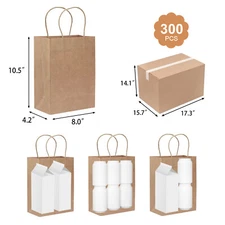 25-300pcs 8*4.25*10.5 Inch kraft Paper Gift Bags with Handles Bulk Shopping