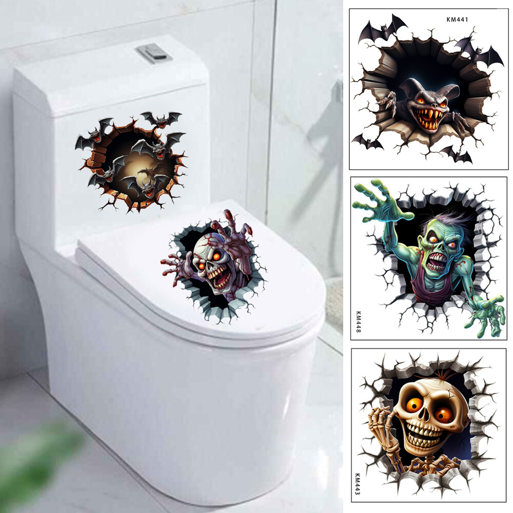Spooky Skeleton Toilet Stickers for Halloween Home Decor