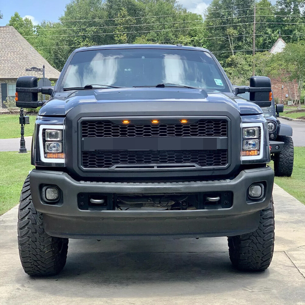 Grille For 2011-2016 F250 F350 Super Duty Grill Raptor Style W/LEDs Matte Black