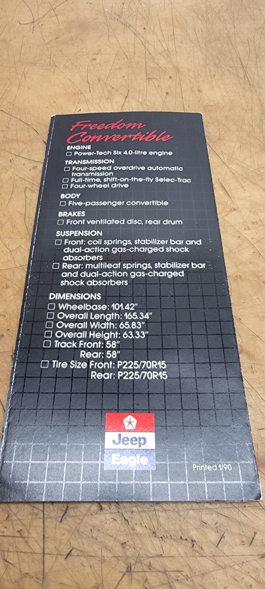 1990 Jeep Cherokee Freedom Concept Dealership Brochure Pamphlet