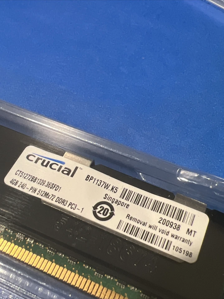 NEW 🔥4GB Crucial  2Rx4 PC3-10600R DDR3 ECC Server Memory w/ Heatshields - Image 3 of 3