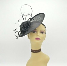 M8185 Black Kentucky Derby Church Wedding Easter Tea Party Sinamay Fascinator