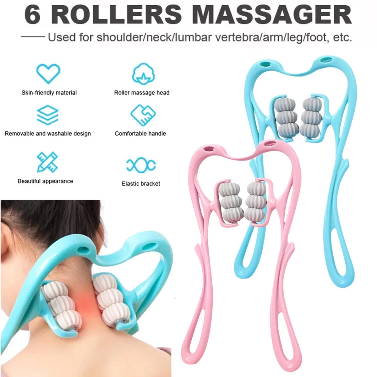 Neck Massager, Upgrade 6 Balls Massage Point Roller Massager for