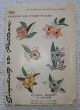 Vintage 40s SIMPLICITY Pattern 7185 Transfer Embroidery Applique Flower Designs