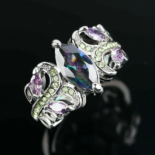 925 Silver Ring Jewelry Mystic Topaz Women Wedding Engagement Rings Size 6-10 - Picture 51 of 57