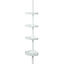 Mainstays Adjustable Tension Steel Shower Pole Caddy, 3 Shelves, 60" - 96", Whit