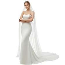 Wedding Veil Pearls and Crystals Beaded Edge 1 Tier 118 Inches- Off White