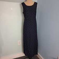 Gap Vintage Navy Blue Floral Crinkle Rayon Maxi Dress XL Sleeveless 90s Retro