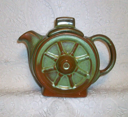 Vintage Frankoma Wagon Wheel Prairie Green Small Teapot & Lid 94J 2 cup Oklahoma