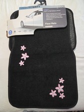 Zero To Sixty Set Of 4 New Floor Mats For Auto- Black With Pink Flowers