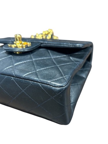 Chanel Chain Shoulder Mini Matelasse Lambskin Leather Black Shoulder Bag #TFB162 - Picture 6 of 12