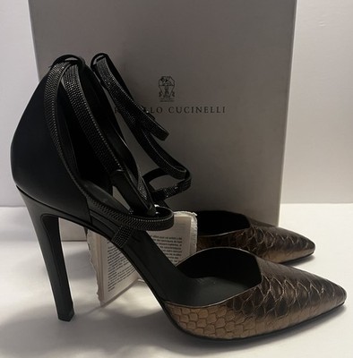 Brunello Cucinelli Python Leather Monili Beaded Strappy Heels NIB Size 40