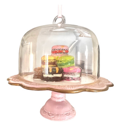 Pink Domed Cake Plate Macarons Glass Ornament French Pastry Demdaco Sweet Shop