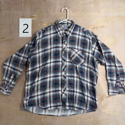 Vintage Puritan Flannel Shirt Plaid Button Up Men's XL Red White Blue