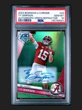 2023 Bowman University Chrome Green Refractor /99 Ty Simpson #23 Auto PSA 10 ✨