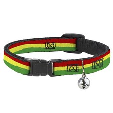 Cat Collar Breakaway with Bell Rasta Stripes Painted Green/Yellow/Red NARROW Fit
