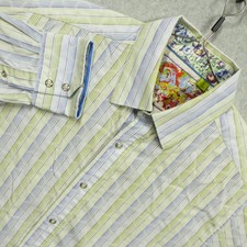 Robert Graham Shirt Mens Large Striped Classic Fit Flip Cuff Long Sleeve Party